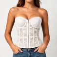 thumbnail image 2 of LEAVINGSUO Corset Tops for Women Vintage Strapless Lace Shaping Top Sheer Floral Mesh Hook Front Boned Slim Waist Bustier Club Daily Outfit Beige S, 2 of 5