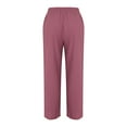 thumbnail image 6 of Womens Pants Women Casual Solid Color Trouser Pant Cotton Blend Drawstring Elastic Waist Pocket Long Wide Leg Pants, 6 of 7
