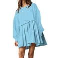 thumbnail image 1 of Womens Oversized Sweatshirt Dress Long Flowy Patchwork Pullover Tops Cute Drop Shoulder Sweatshirts Fall Long Sleeve Mini Dress Teen Girls Crewneck Solid Tunic Pleated Loose Clothing Beig, 1 of 5