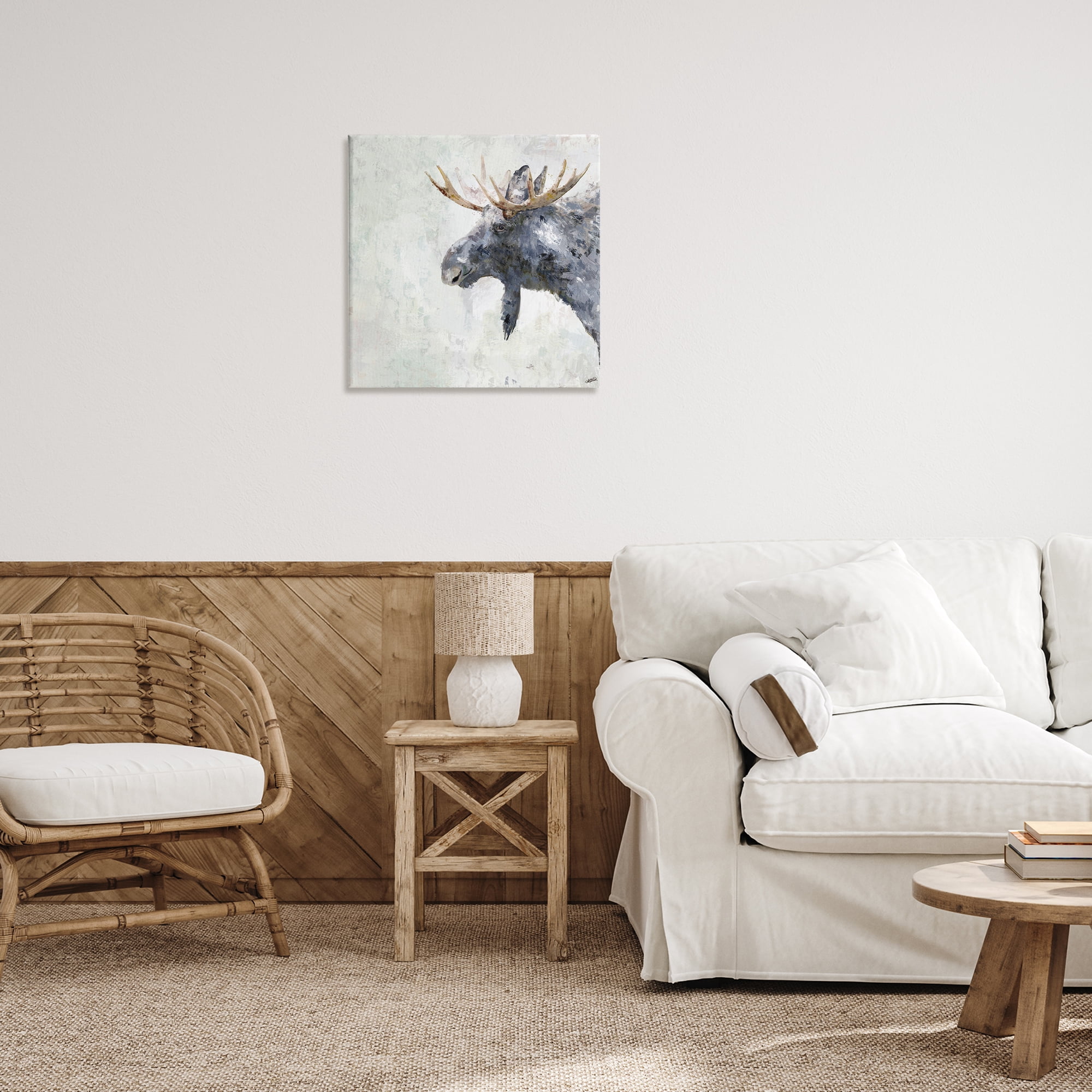 Stupell Industries Rustic Moose View Animals & Insects Painting Gallery Wrapped Canvas Art Print Wall Art, 24 x 24