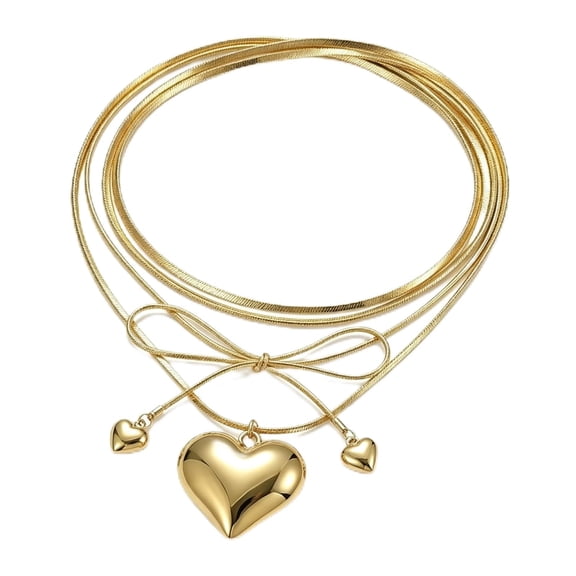 RUIFUU Chunky Heart Locket Necklace for Women, Layered Bow Tie Wrap Choker, Adjustable Dainty Personalized Jewelry Gift
