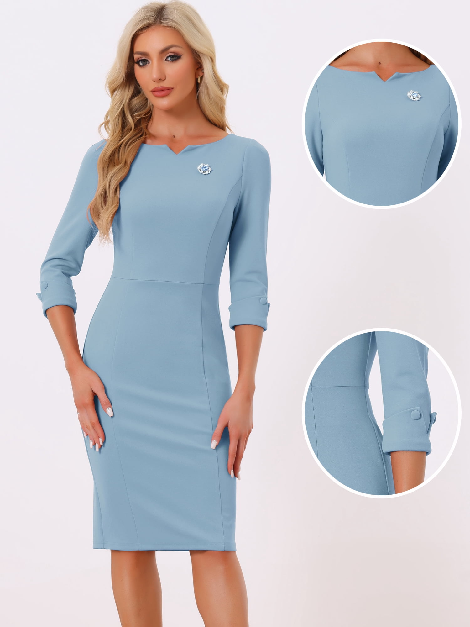 DARING DIVA Sweetheart Neck Slim Fit Work Midi Dress M Sky Blue