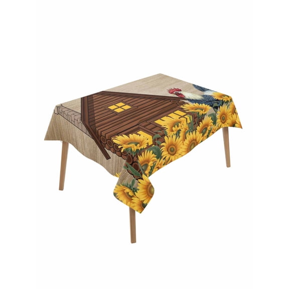 Farmhouse Roosters Table Cloth, Waterproof Tablecloth for Rectangle Tables, Vintage Sunflowers Farm Countryside Reusable Washable Fabric Table Cover for Restaurant Kitchen Dining Tables 52"x70"