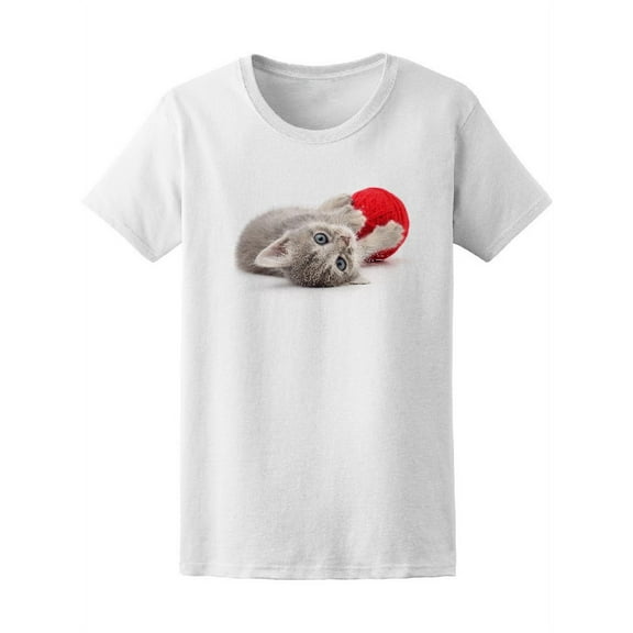 Kitten With Ball Of Yarn T-Shirt Women -Image by Shutterstock, Female XX-Large