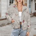 thumbnail image 3 of Jackets for Women Winter Coat Jackets Flannel Stand Collar Jacket(Floral Hexagon Beige Pattern,Size:S-4XL), 3 of 7