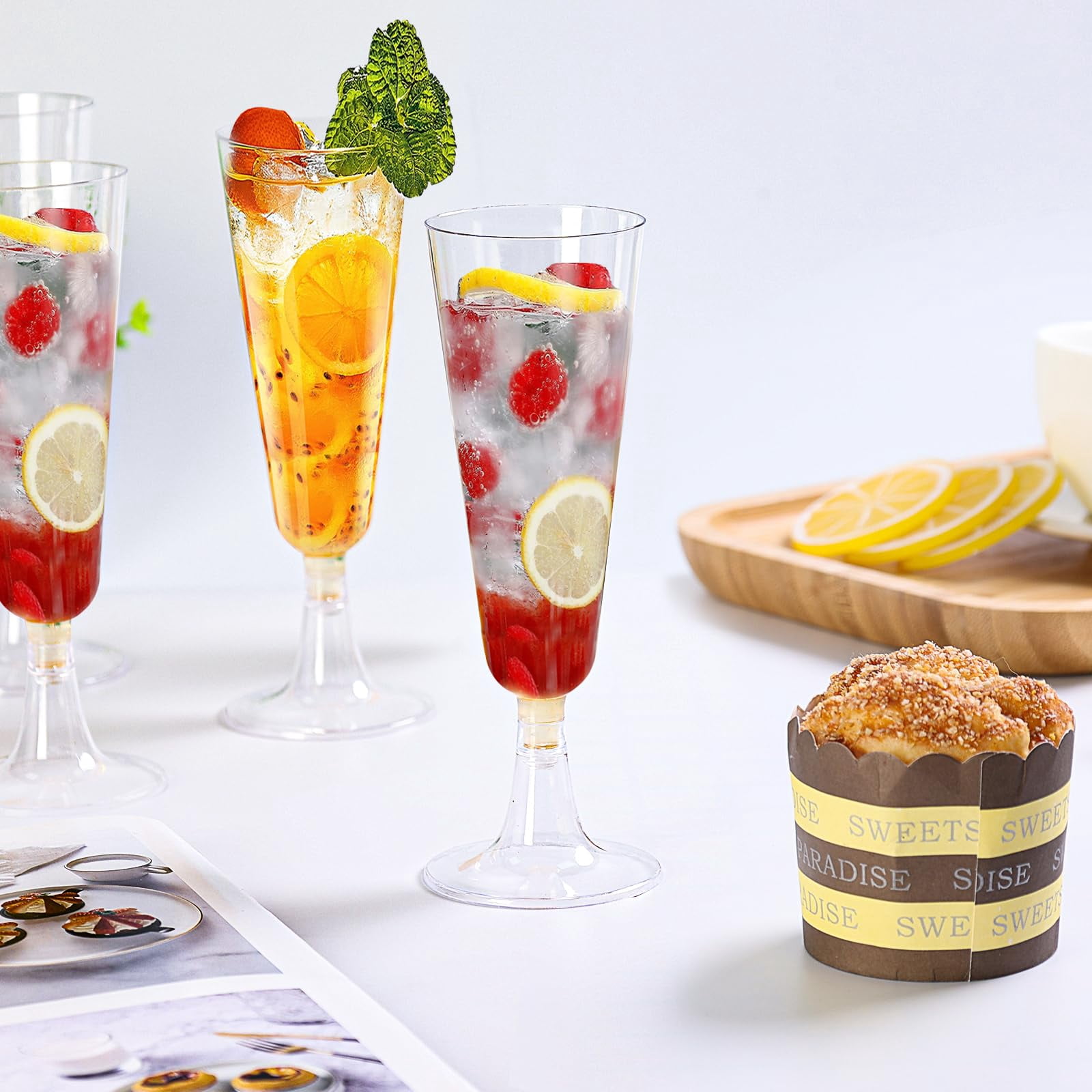 40 Pcs Plastic Champagne Flutes Gold Glitter Disposable Mimosa Glasses Sparkle Clear Acrylic Wedding Toasting Cocktail Cups Bulk for Bridal Shower Birthday Party Supplies