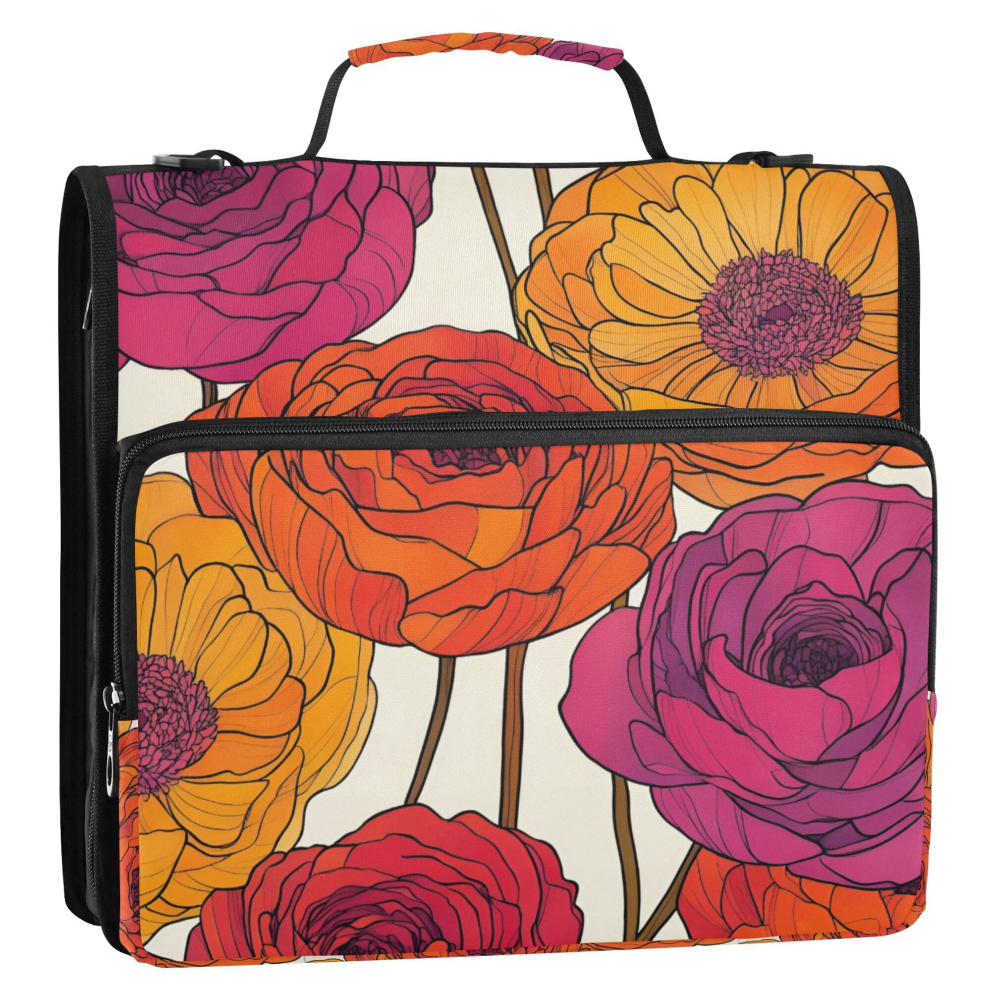 FORMRS Zipper Binder with Shoulder Strap 2-inch Ring 500 Sheet Capacity File Bag, Purple Hand Drawn Floral