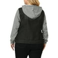 thumbnail image 3 of Unique Bargains Women's Plus Size Jean Drawstring Hood Denim Jacket, 3 of 7