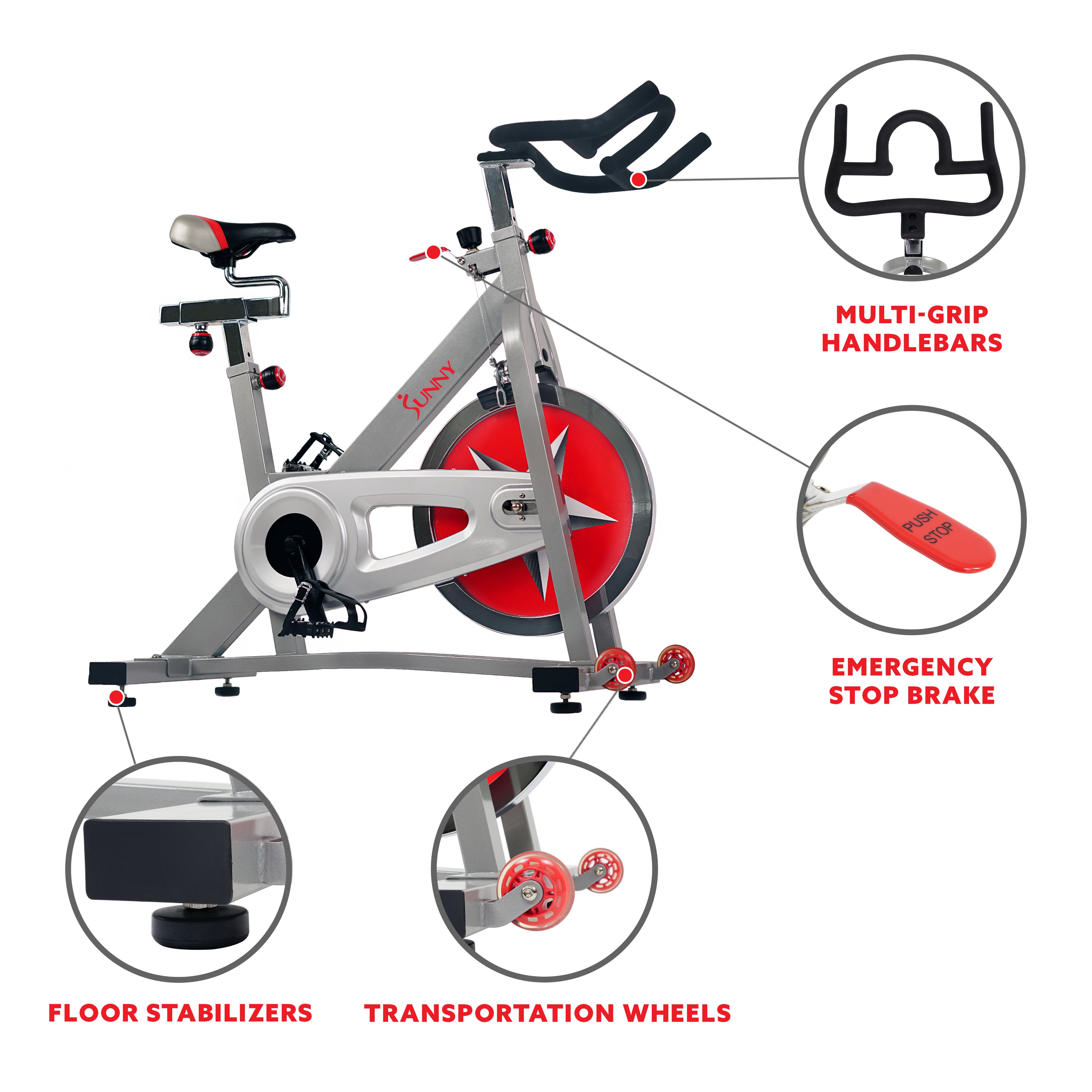 Sunny Health & Fitness Stationary Chain Drive 40 lb Flywheel Pro Indoor Cycling Exercise Bike Trainer, Workout Machine, SF-B901 - image 5 of 9