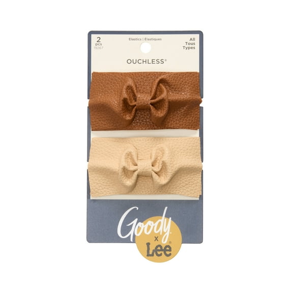 Goody x Lee Faux Leather Ponytail Cuffs, Ouchless Elastic, Gentle Hold, All Hair Types, 2 Count