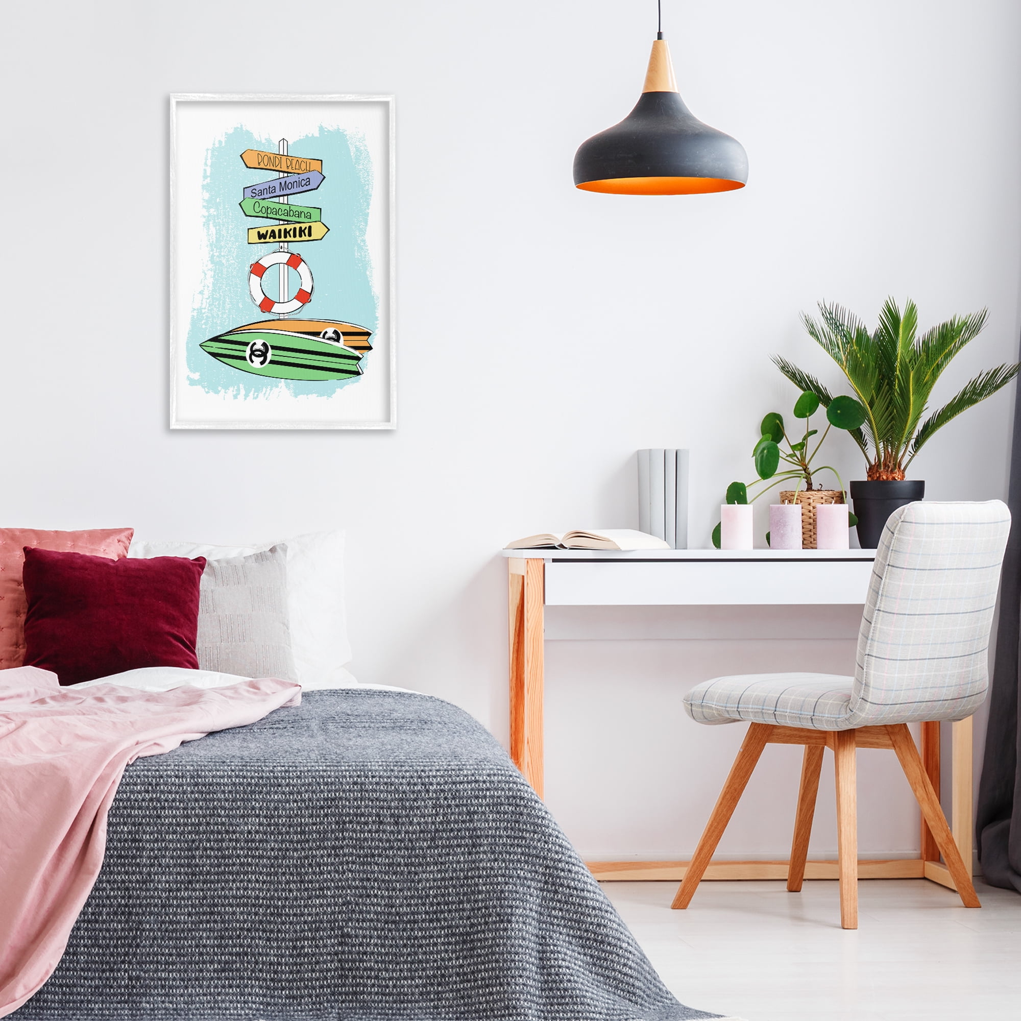 Stupell Industries Glam Surfboards & Sign Coastal Painting White Framed Art Print Wall Art, 20 x 30