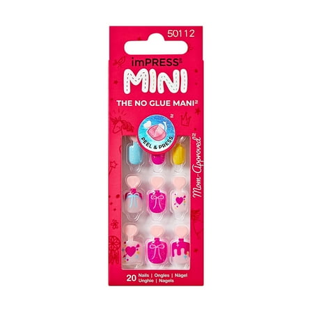 KISS imPRESS Mini  Valentine's Day Press on Nails, Lovey, Pink, Kids Squoval, 20 Count