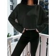 thumbnail image 6 of Women'S 2025 Fall Crew Neck Cropped Sweater Oversized Ribbed Knit Pullover Tops Black One size, 6 of 8