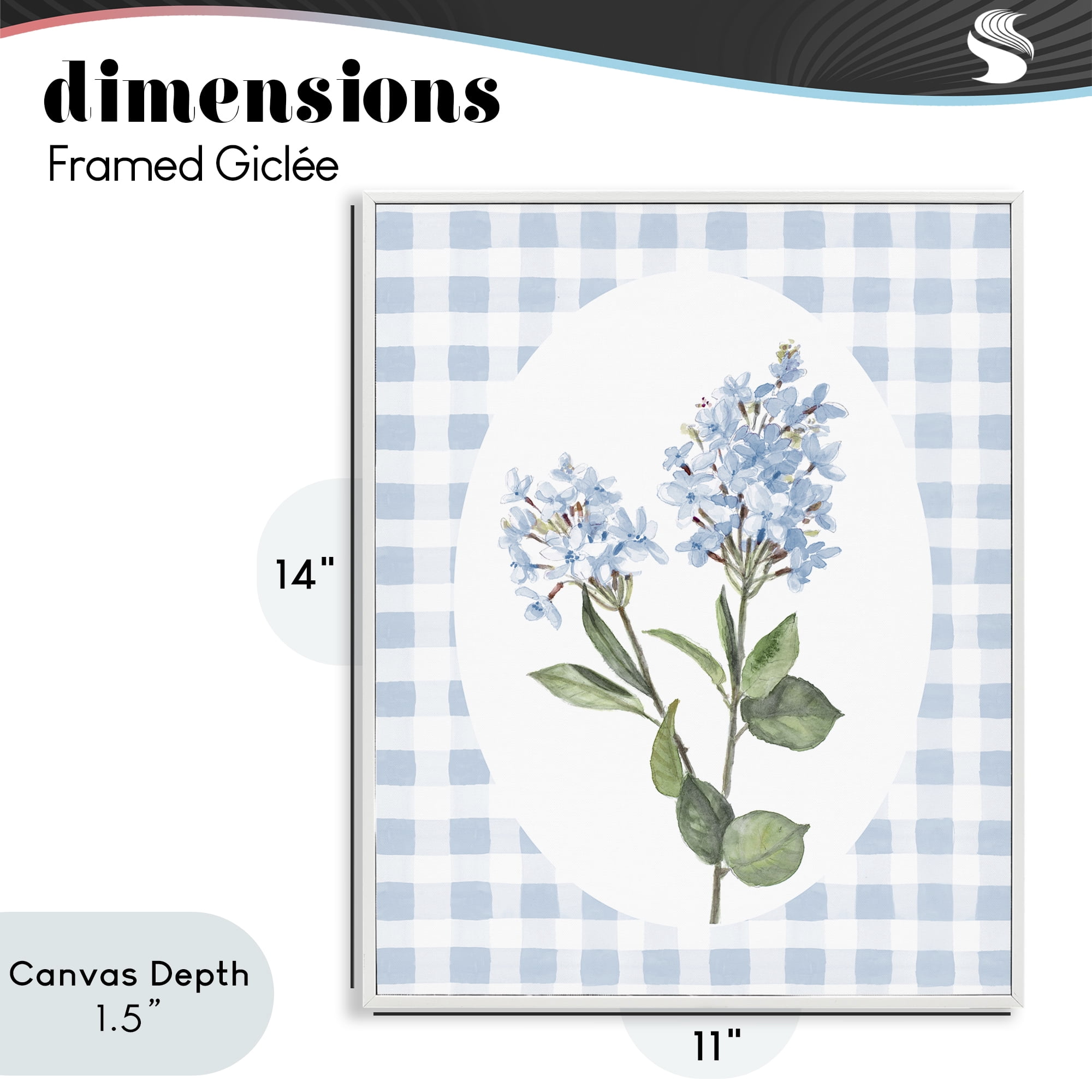 Stupell Industries Blue Checkered Blooms White Framed Giclee Art, design by Lanie Loreth