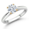 thumbnail image 2 of Gem Stone King 0.84 Ct Round White Zirconia 10K White and Yellow Gold Solitaire Engagement Ring (Size 6), 2 of 4