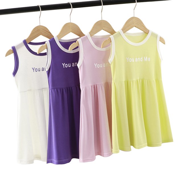 Tongliya 1 Pièce Polyester Filles Glace Soie Lettre Impression Robe Manches Courtes F Robe Verte de Soie de Glace 120cm