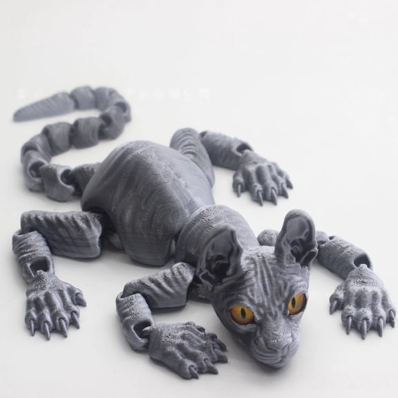 1pc gray 30cm 3D Printed Sphynx Cat figurine, movable craft item
