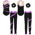 thumbnail image 6 of Kaerm Kids Girls Gymnastic Yoga Ballet Dance Suit Metallic Ice Skating Bodysuit Leotard with Legging Purple&Black 14, 6 of 7