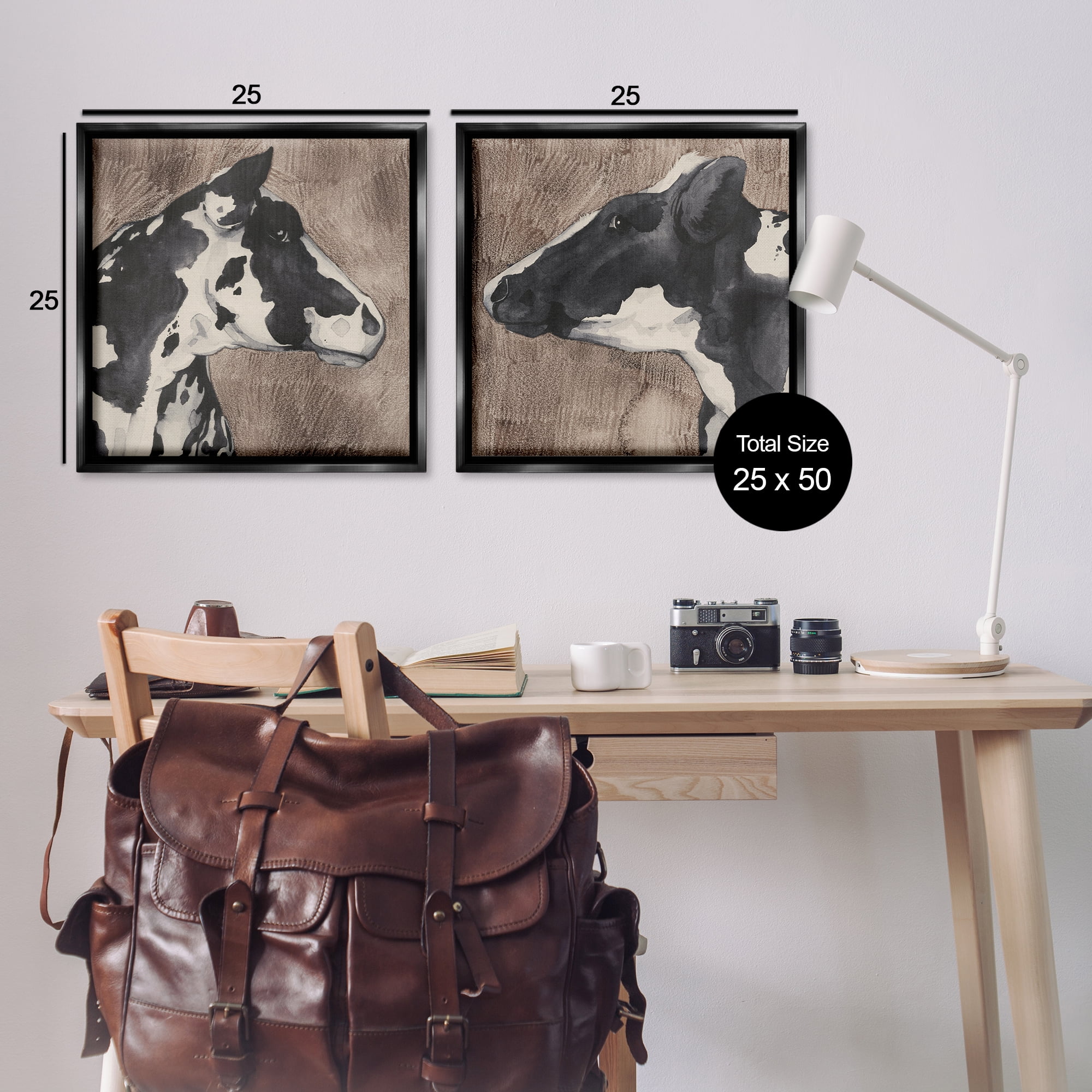 Stupell Industries Holstein Cow Portrait Profile Animals Painting Black Floater Framed Canvas Art Print Wall Art, 25 x 25, Set of 2