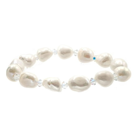 1160 Jewelry Baroque Cultured Freshwater Pearl Bracelet with Aurora Borealis Bicone Spacers, 7.5" for Adults