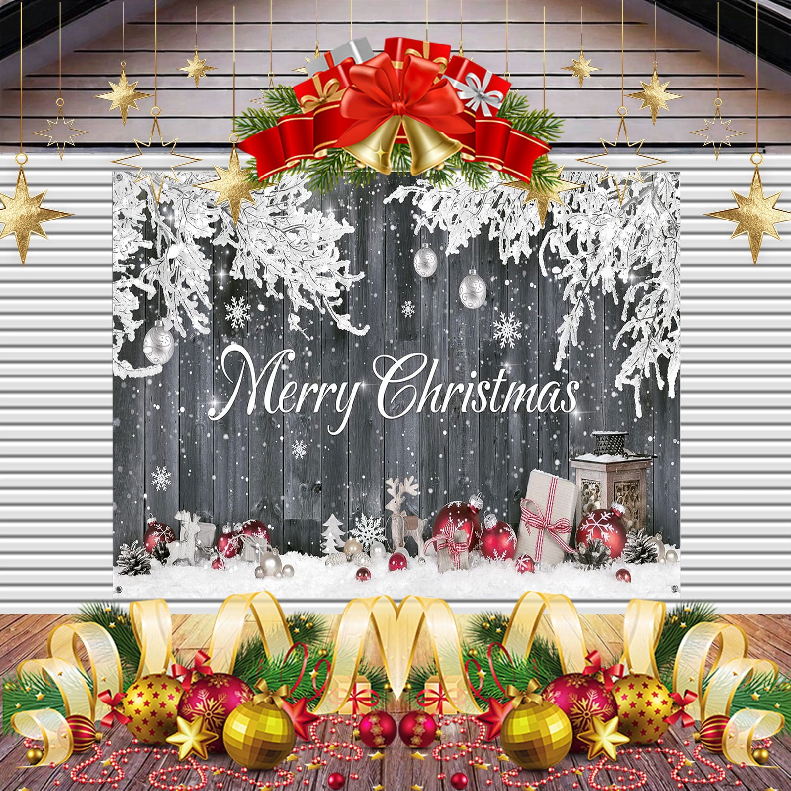 Bannière De Porte De Garage Pour Fêtes De Noël, Grande Toile De Fond De