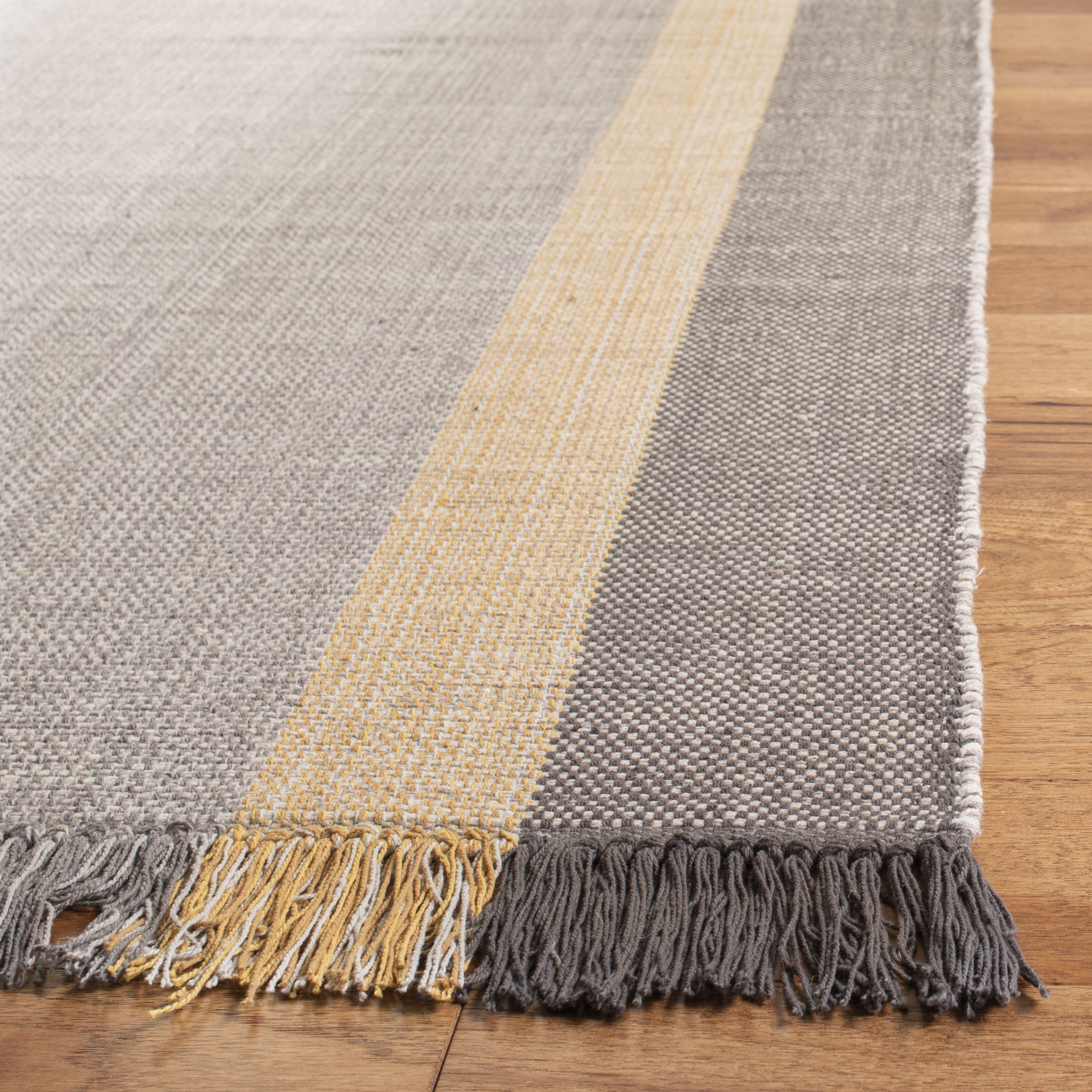 SAFAVIEH Montauk Sharlene Solid Striped Cotton Runner Rug, Mustard/Grey, 2'3" x 7'