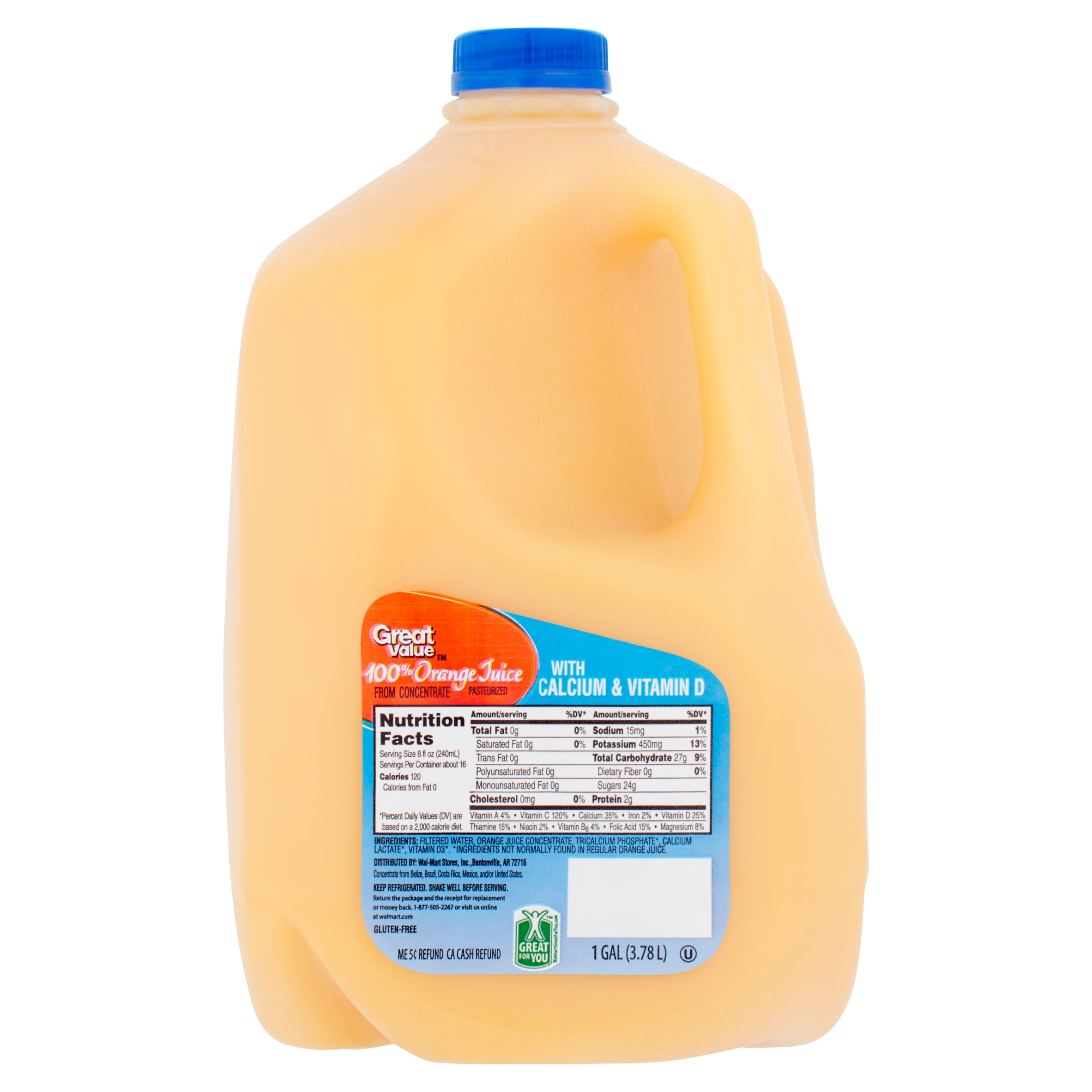 Great Value 100 Orange Juice 1 Gal