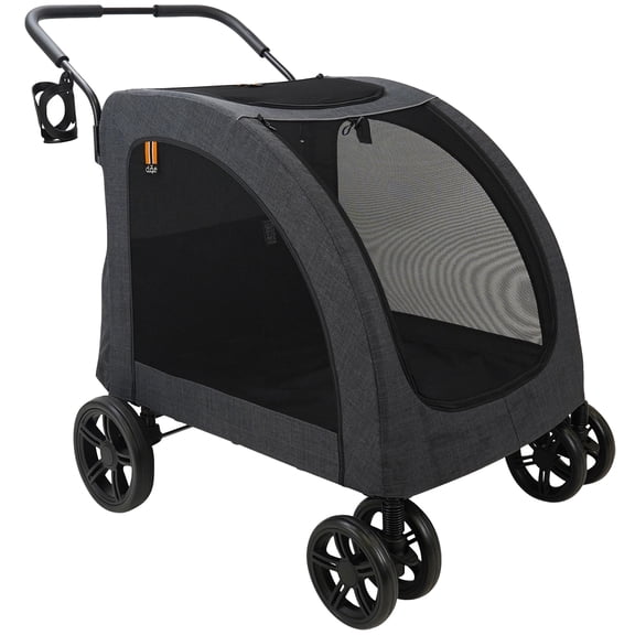 My Duque: Chester Raincover Pet Stroller - Melange Black - Dogs Animals Up to 110lbs, Ventilated Mesh Panels, Weather-Resistant Shield, Travel Carrier