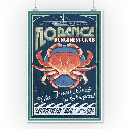 Florence Estate Wall Florence, Oregon - Dungeness Crab Vintage Sign - Lantern Press Poster (9x12 Art Print, Wall Decor Travel Poster) ()