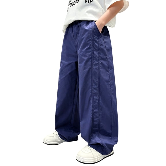 CONROSES Girls Baggy Cargo Pants Wide Leg Hiking Pants for Girls Trendy Solid Elastic Waist Drawstring Outdoor Jogger Pants With Pockets