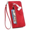 thumbnail image 5 of SaniMore Case for iPhone 14 Pro Max 6.7" 2022, PU Leather Zipper Wallet Detachable Lanyard Retro Embossed Flower Crad Slots Flip Kickstand Full Body Protective Drop-proof Case, Red, 5 of 15