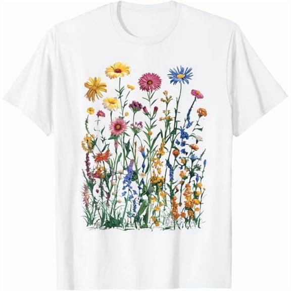 Women's Vintage Floral Tshirt Boho Wildflower Graphic Shirt Floral Gardening T-Shirt Cute Summer Pure Cotton Tee Tops