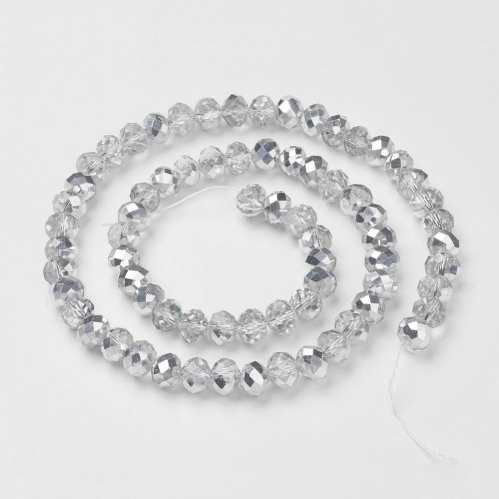 10Strand Electroplate Glass Bead Strands Half Silver Plated Faceted Rondelle Clear 10x7mm Hole: 1mm about 70~72pcs/strand 19.8 inch