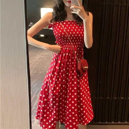

Yohome Fashion Women Loose None Sleeve Polka Dot Shoulder Plus S