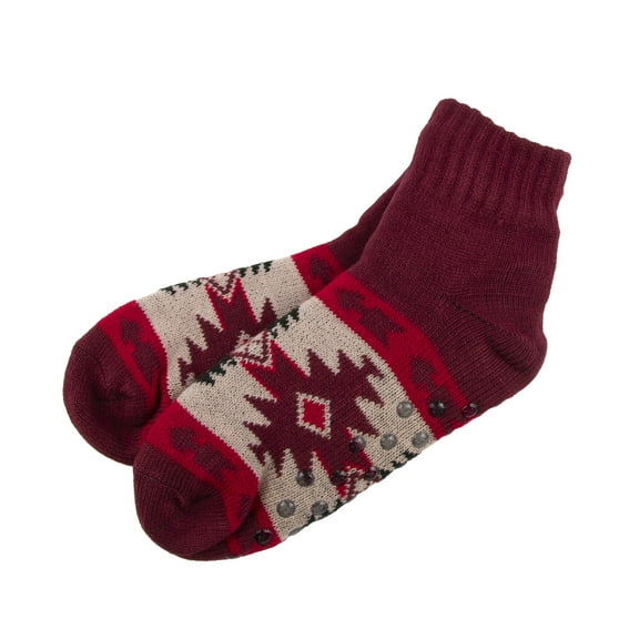 Canyon Sky Women's Sherpa Slipper Socks with Grips in Burgundy, Size 9-11