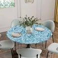 thumbnail image 2 of Light Blue Teal Fitted Tablecloth with Elastic Edged, Round Table Cloth for Dining Table, Retro Botanical Abstract Art Waterproof Oil Proof Table Cover for Indoor Outdoor 55"-60", 2 of 8