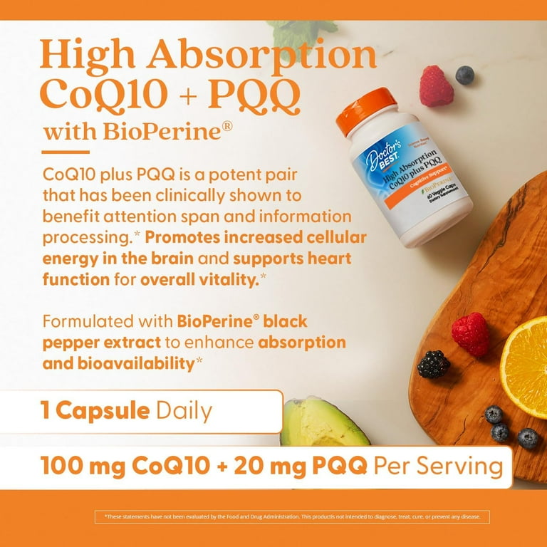 glutathione with pqq and coq10 benefits Doctor's Best High Absorption CoQ10 Plus PQQ with Bioperine, Vegan,  Supports Cognitive Function & Memory, 60 Veggie Caps