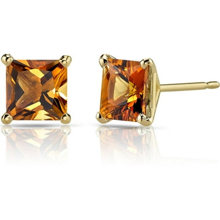 Oravo 2.00 Carat T.G.W. Princess-Cut Citrine 14kt Yellow Gold Stud Earrings