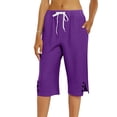 thumbnail image 7 of HKYNLAG Capri Pants for Women Petite Pull On Knee Length Cotton Linen Capris Summer Straight Leg Loose Beach Shorts with Pockets Purple 4XL, 7 of 7