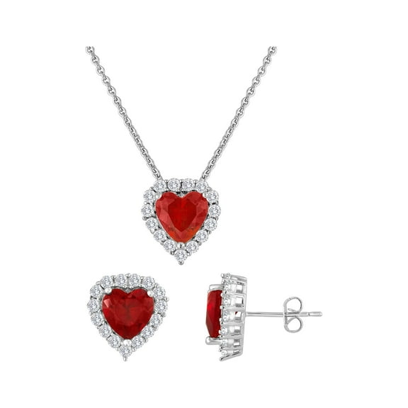 Believe by Brilliance Simulated Ruby and CZ Fine Silver-Plated Boxed Set with Earring and Pendant, 18"