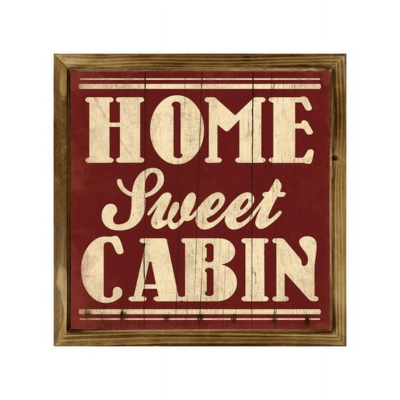 Eveokoki Home Sweet Cabin Square Rustic Wood Signs,Vintage Wooden Farmhouse Plaque, Large Wood Framed Wall Hanging Decor 16"