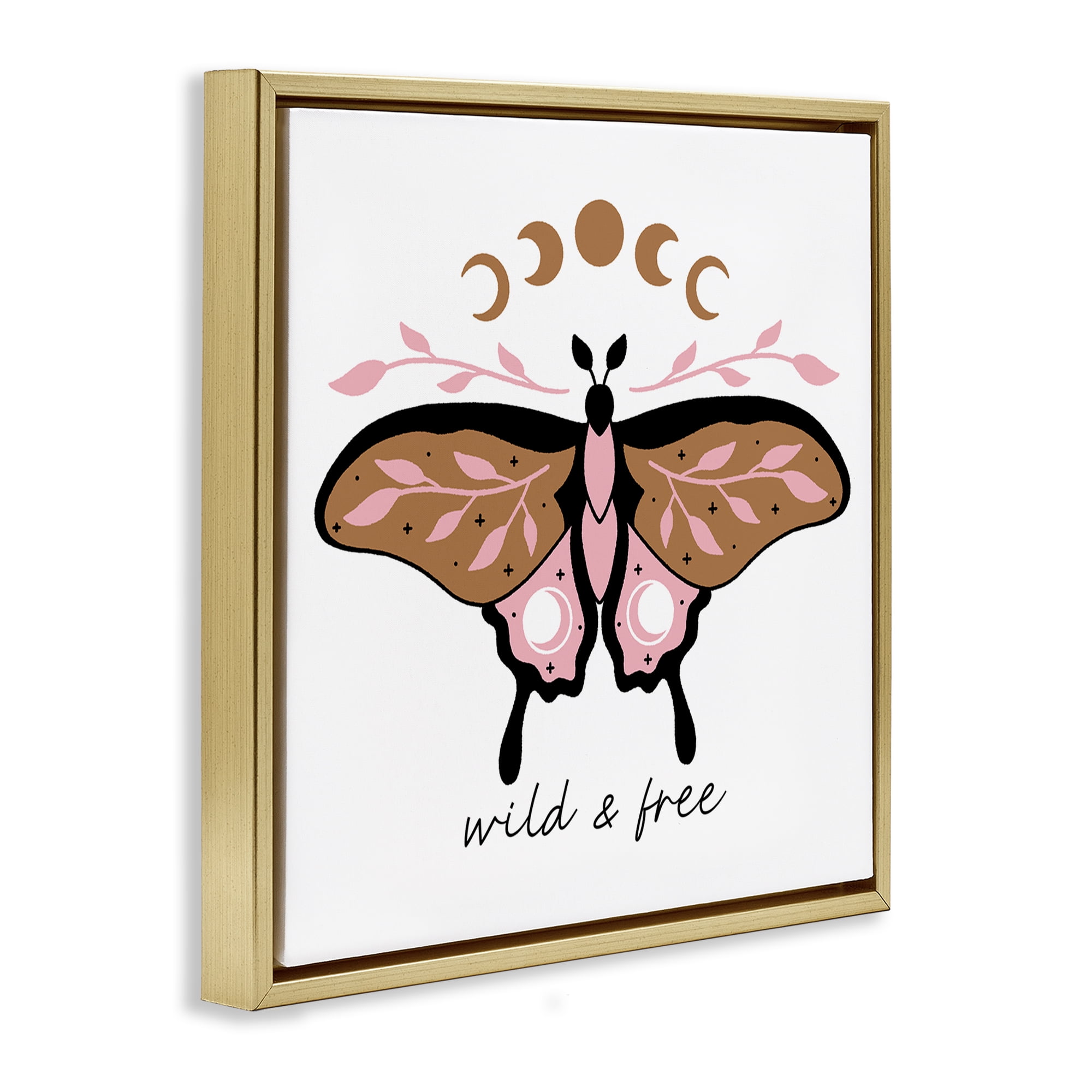 Stupell Industries Wild & Free Moth Animals Painting Gold Floater Framed Canvas Art Print Wall Art, 25 x 25