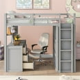 thumbnail image 2 of Full Size Loft Bed with Desk, Drawers and Wardrobe, Wooden Loft Bed Frame with Storage Shelves, Full-Length Guardrail & Space-Saving Full Loft Bed for Kids, Teens, Adults Bedroom and Dorm, Gray, 2 of 7