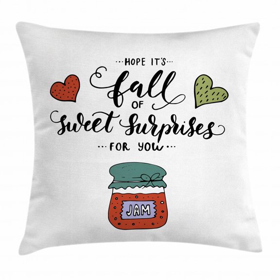 Hope Throw Pillow Cushion Cover, Hand Drawn Jam in a Jar Brush Lettering with Romantic Hearts Hope is Sweet Surprises, Decorative Square Accent Pillow Case, 16 X 16 Inches, Multicolor, by Ambesonne