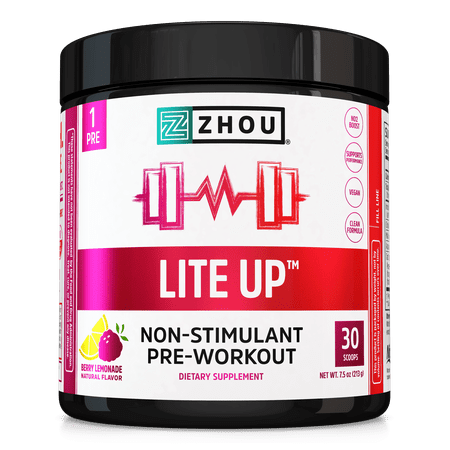 Zhou Nutrition Lite Up | No Caffeine | Non-Stimulant Pre-Workout - 30 servings, Berry Lemonade
