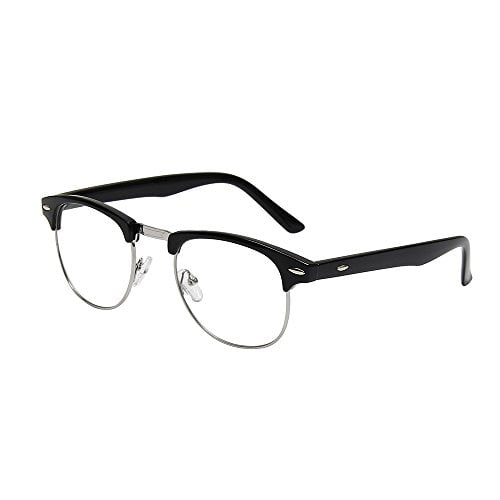 Clear Lens Glasses With Black Glossy Frame & Bow Accents – Retro Square Sunglasses, UV400 Protection