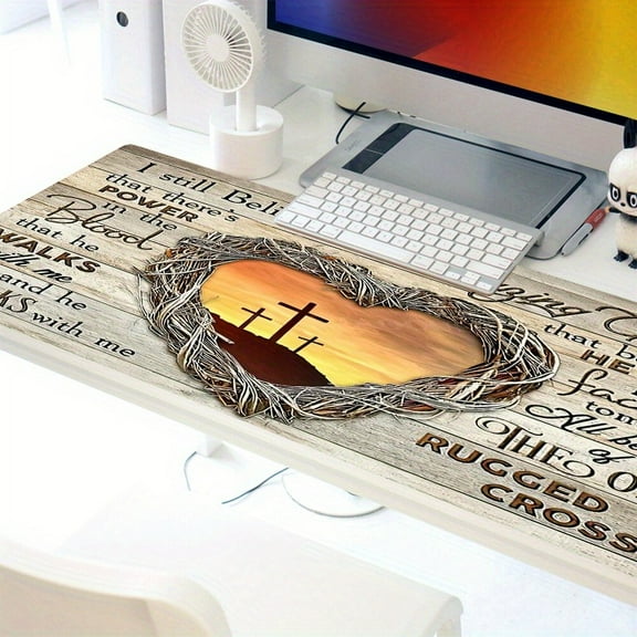 Vintage Heart Cross Mouse Pad - Durable Non-slip Bible Verse Desk Mat, Extra-Large 31.5"x11.8 InchSoft & Comfortable Mouse Pad- Ergonomic Stitched Desk Mat Ideal for Home and Office Desk