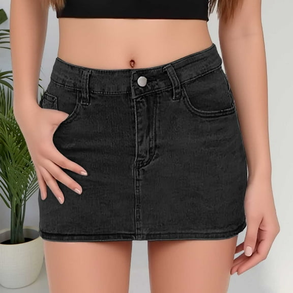 Women’s High Waist Denim Mini Skirt Stretchy Bodycon Washed Jean Skirt Casual Comfortable Pockets Stylish Trendy