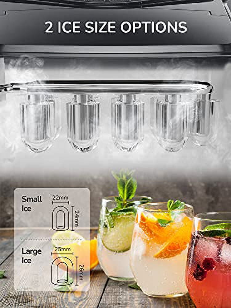 Wizisa Ice Maker Machine for Countertop, 9 Bullet Ice Cubes Ready in 6 Minutes, 26lbs in 24Hrs Portable Ice Maker Machine Self-Cleaning, 2 Sizes of Bullet-Shaped Ice for Home Kitchen Office Bar Party