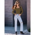 thumbnail image 4 of Womens Long Sleeve Shirts Square Neck Tops Ribbed Knit Basic Crop Tops Fall Outfits Fashion Clothes Matcha Color XXXL, 4 of 8
